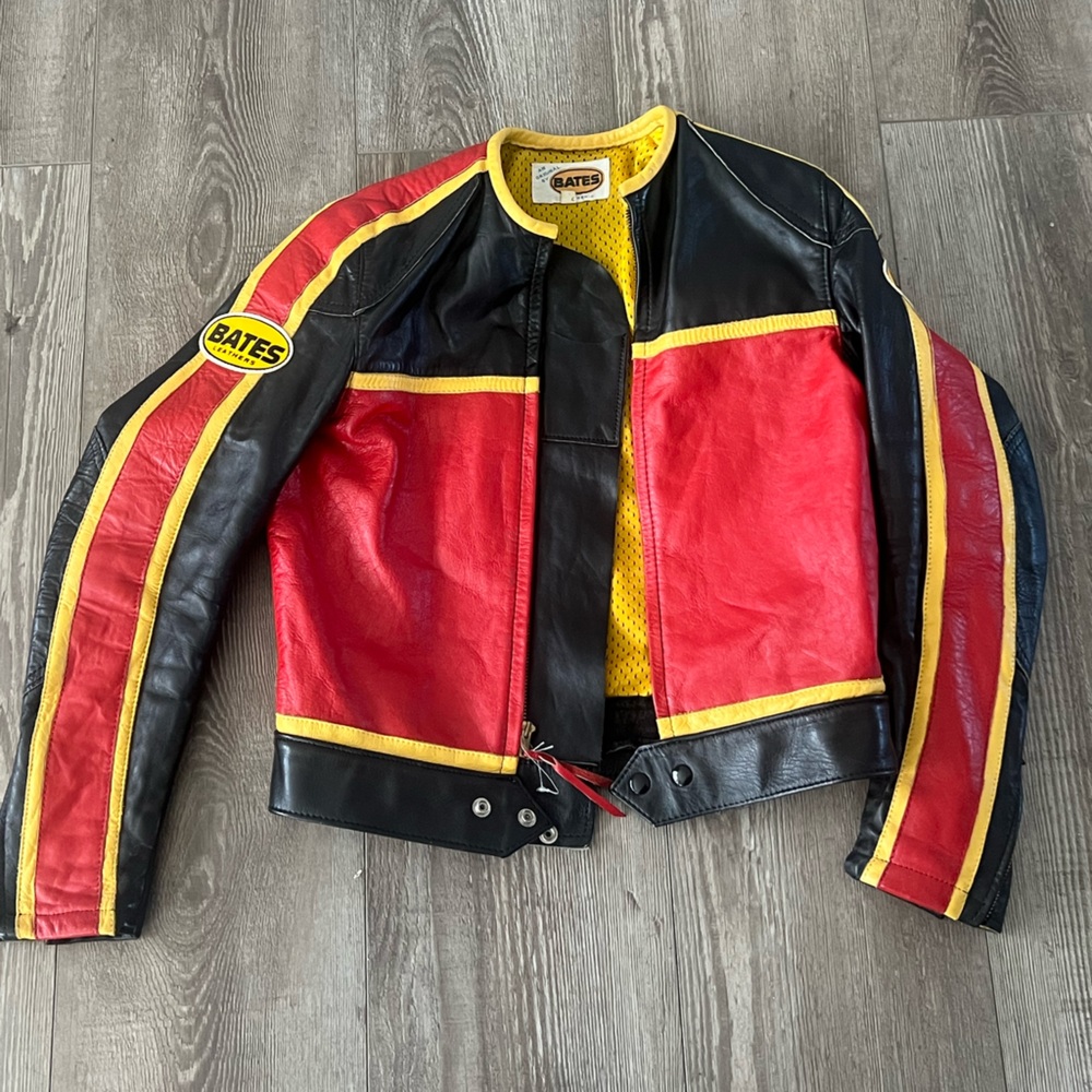 Rare vintage 80s Bates leather jacket - black and red leather